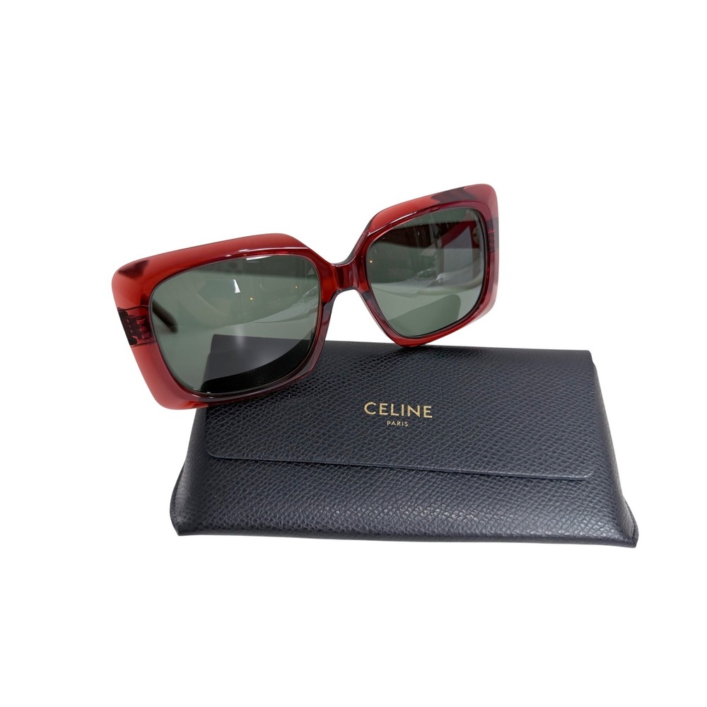 Celine NEW Sunglasses Womens Red Square Oversized CL40096I 66N Transparent Red